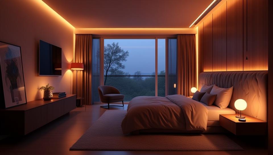 Smart lighting integrated seamlessly into a modern interior design, enhancing ambiance.