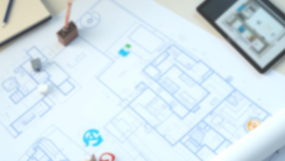 Architectural plans with smart home icons indicating thoughtful design and integration.