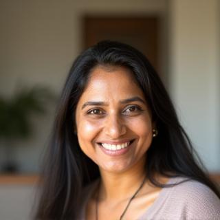 Portrait of Priya Sharma, a satisfied homeowner.